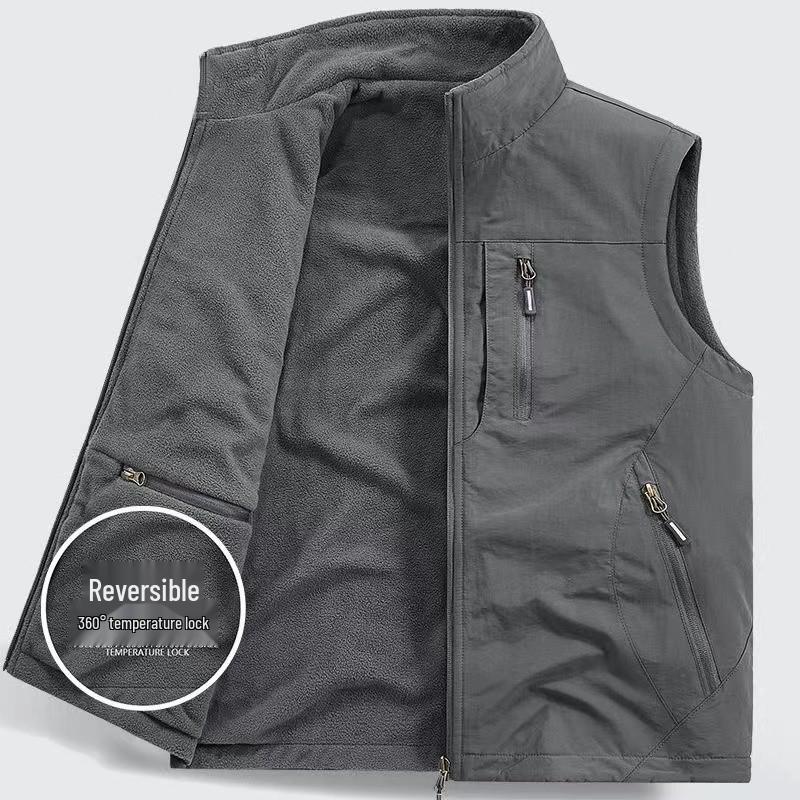 Wasserdichte Fleeceweste für Herren - Beidseitig, Dick, Mehrere Taschen, Outdoor-Gilet