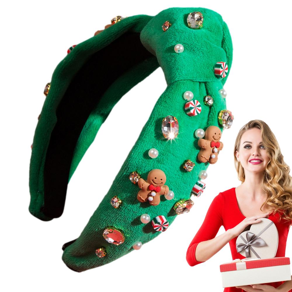 Headband Ribbon For Women Gingerbread Man Christmas Holiday Hair Band Christmas Holiday Costume Rhinestone Hair Band For Girls