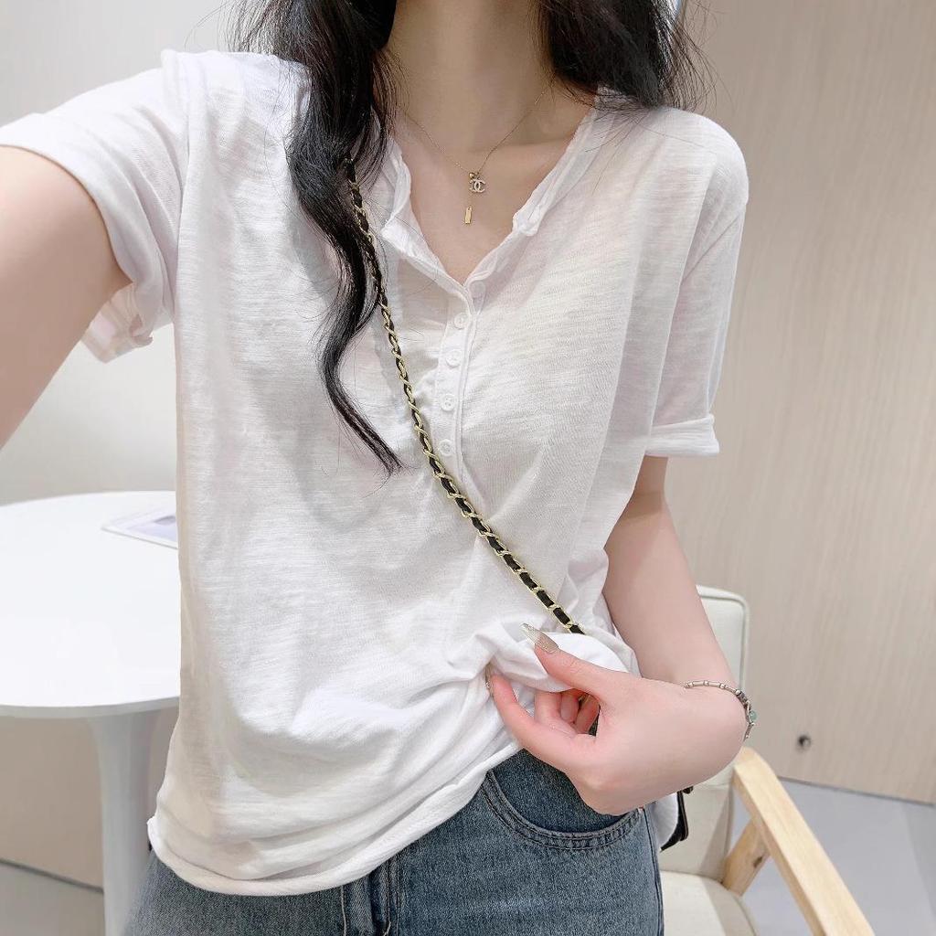 White Bamboo Cotton Women's Summer Short-Sleeve Casual T-Shirt