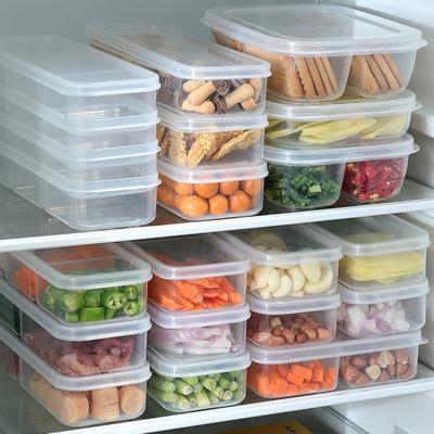 2Pcs Slim Meal Prep Boxes with Lids Long Clear Snack Containers with 2 or 3 Compartments Narrow Stackable Refrigerator Organizer