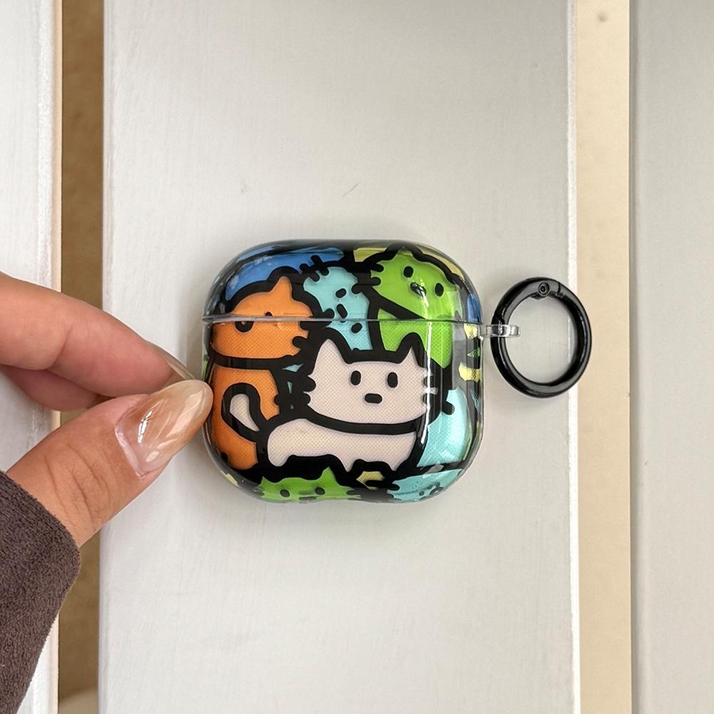 Cartoon Cute Graffiti Cat Clear Soft Tpu Earphone Case For AirPods 1 2 3 4 Pro 2 Pro 3 With Shockproof Protection Case