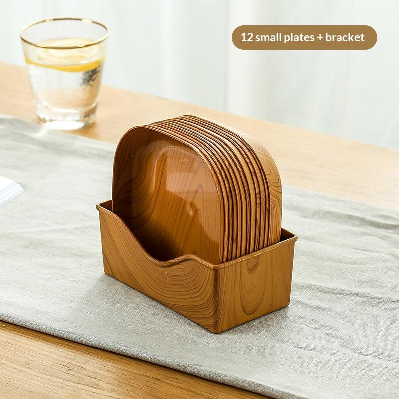 1Set Japanese-Style Plastic Dish Multifunctional Simple Imitation Wood Grain Bone Spitting Dish Household Food Grade Fruit Bowl