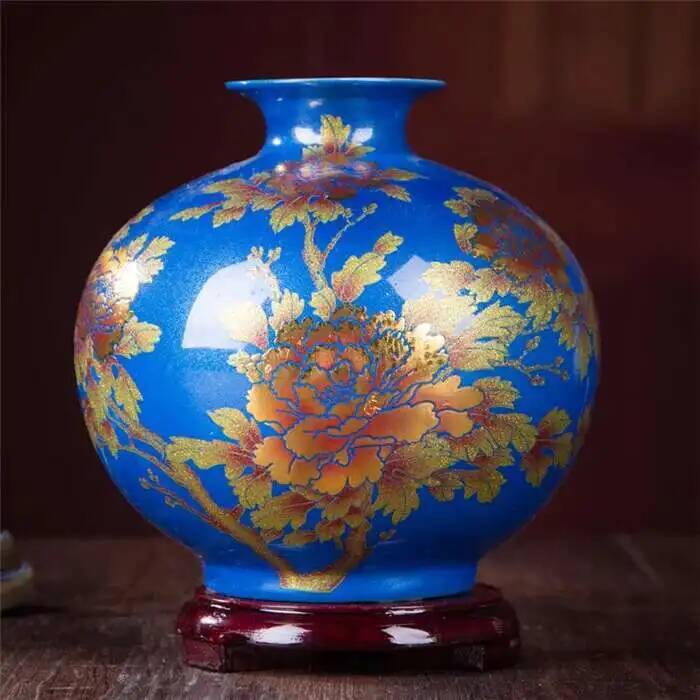 Neue chinesische Stilvase Jingdezhen Gelbe Kristallglasur Blumenvase Heimdekoration Handgefertigt Glänzend Famille Rose Vasen