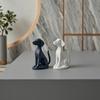 3D Printed Geometric Dog Sculpture Modern Minimalist Desk Decor Matte Black & White