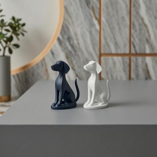 3D Printed Geometric Dog Sculpture Modern Minimalist Desk Decor Matte Black & White