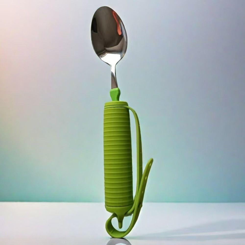 Tragbares Edelstahl-Besteck mit Gabel und Löffel, wackelfrei, Esshilfe, Löffel für Senioren