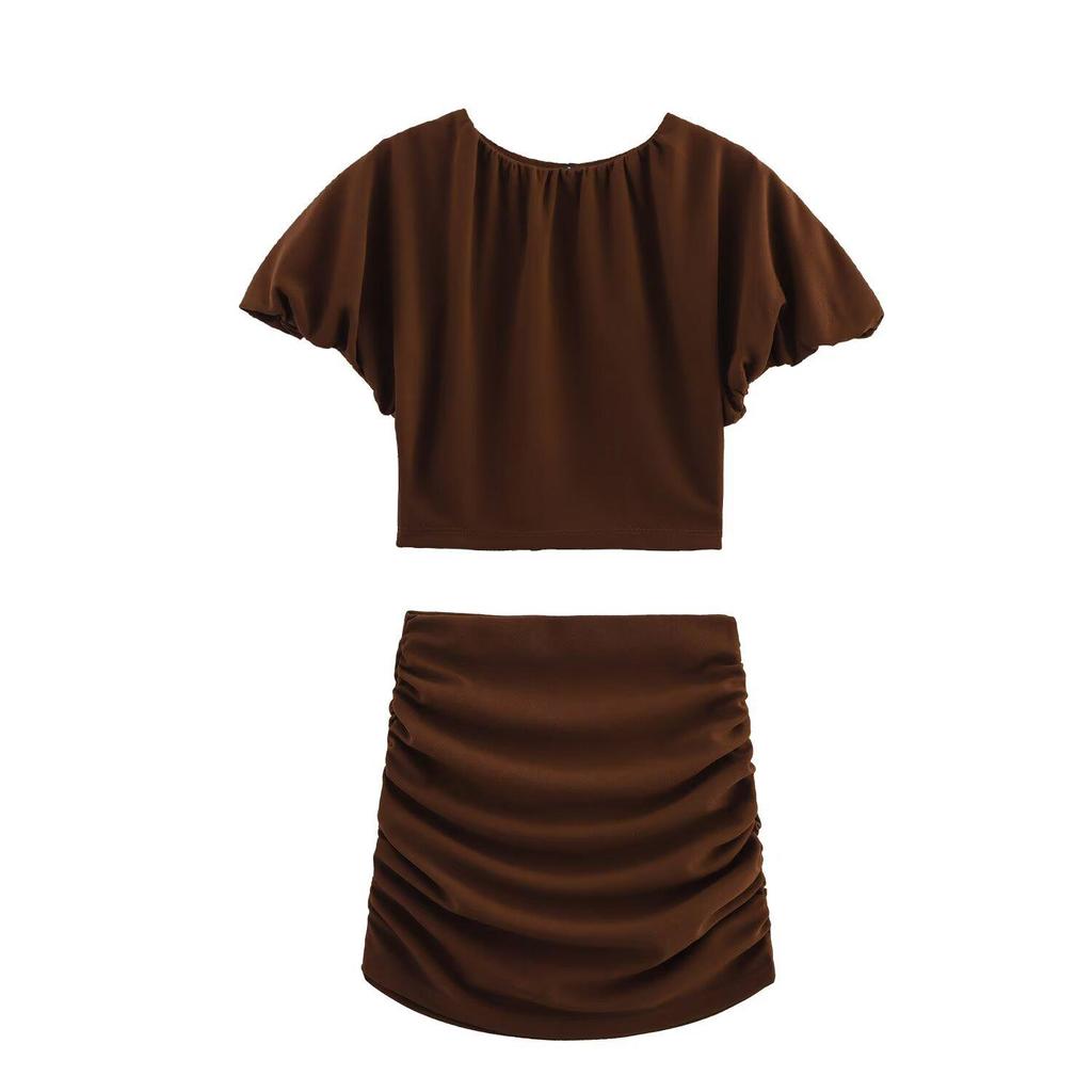 2025 Frühling Damen Europäischer & Amerikanischer Stil Ballon-Silhouette Kurzes Top & Midi-Rock