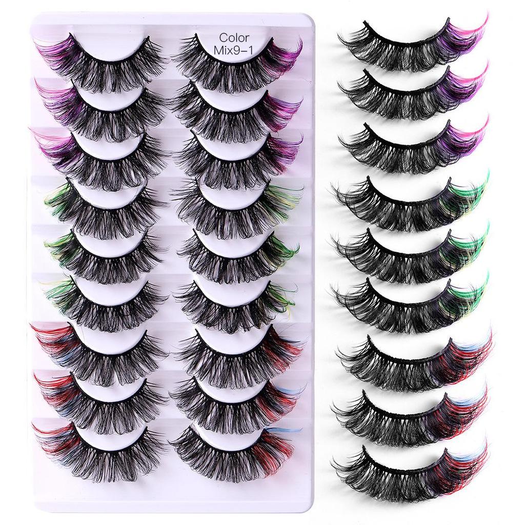 Pack of 7 Pairs: Cross-border Dense & Natural Curly Eyelashes with Colored Ends