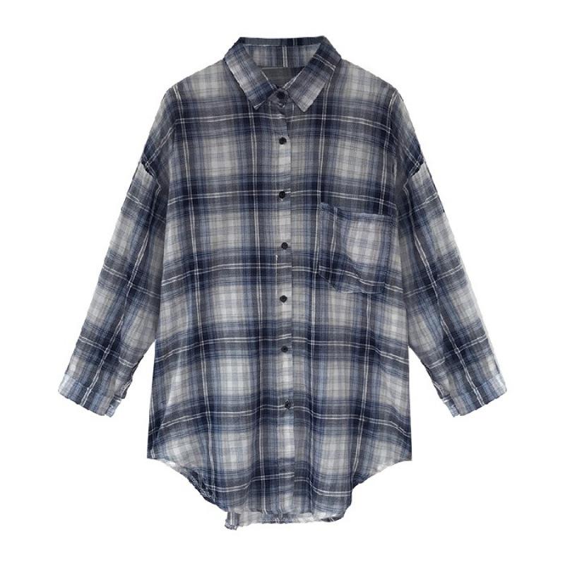 Retro Hong Kong Style Women's Plaid Long Sleeve Loose Shirt, 2022 Spring Korean Design Trend