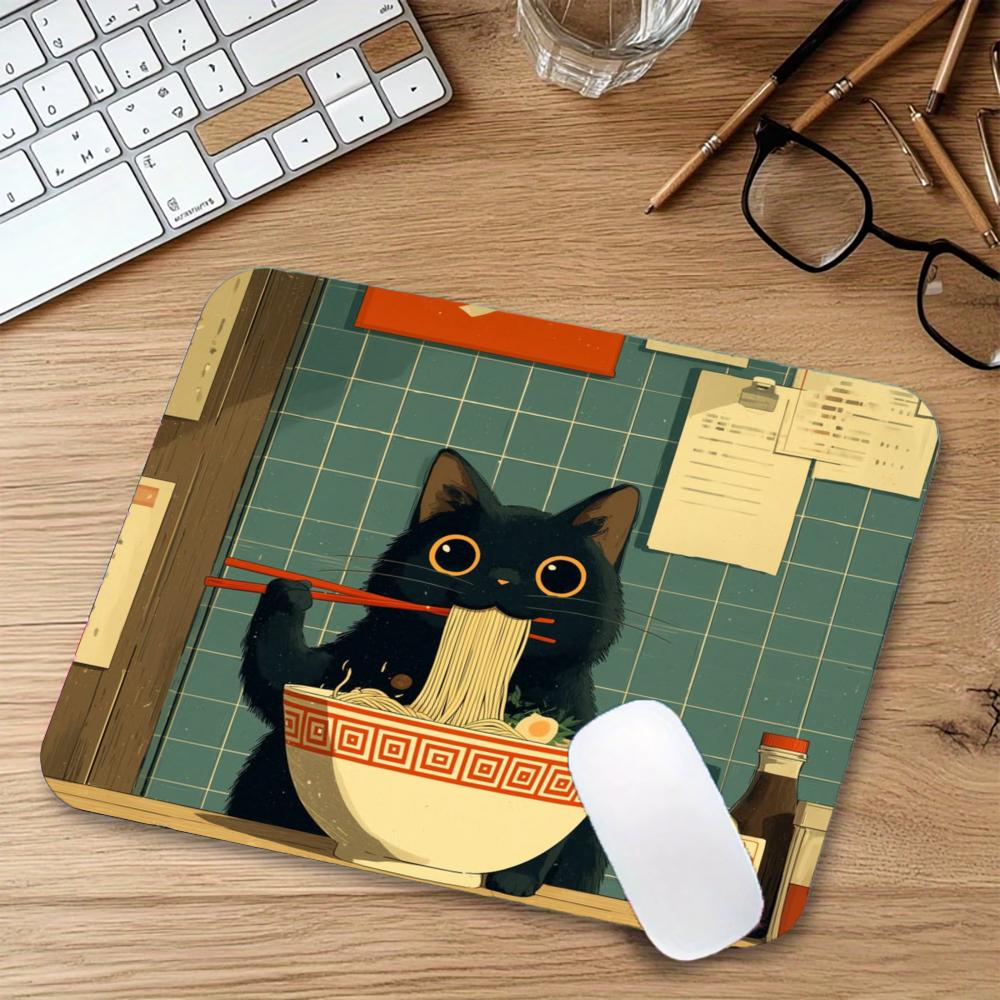 The Cat Eating Ramen Mouse Pad Square Computer Office Game Table Mats Rubber Anti-slip Laptop Mousepads 45x40 LargeDesk Pads