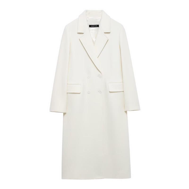 

European & American Women s Fashion: Mid-length Woolen Coat Jacket - Casual & Trendy Large белый