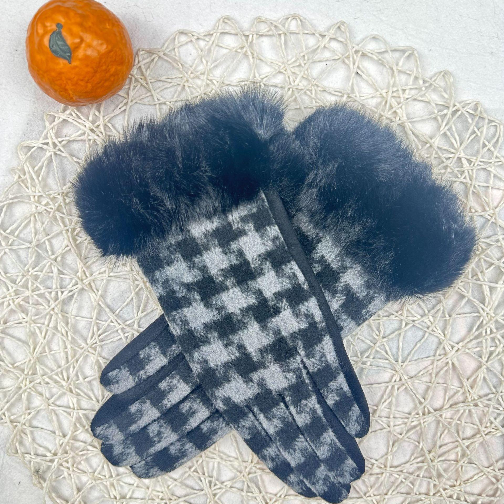 

Женские замшевые перчатки для сенсорных экранов, модные утолщенные термоперчатки с рисунком «Тысяча птиц» из сетки, нескользящие перчатки из хлопка для велоспорта