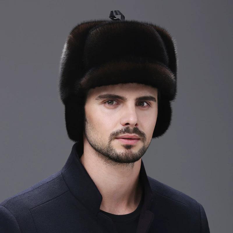Mink Hat Male Whole Mink Winter Middle-aged and Elderly Leather Ear Protection Mink Fur Cotton Hat Warm in Winter