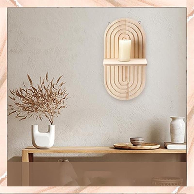 2Pcs Oval Shape Wood Wall Shelf Bohemian Floating Shelves Arched Plant Display Rack for Living Room Bedroom Decoration