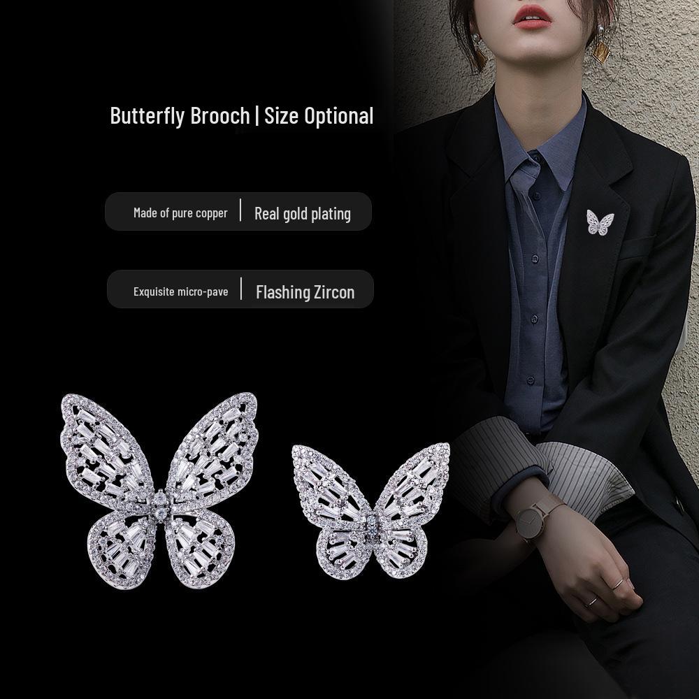 Elegant Zirconia-Inlaid Crystal Butterfly Brooch for Women - High-End Lapel Pin & Fashion Accessory