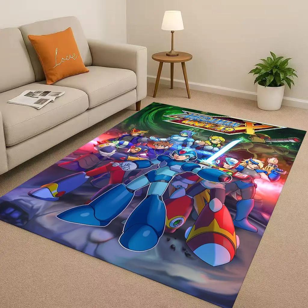 3D Retro Game Rockman Mega Man Living Room Non-Slip Area Rug Soft Carpet for Bedroom Playroom Sofa,Easy Clean Home Decor Doormat