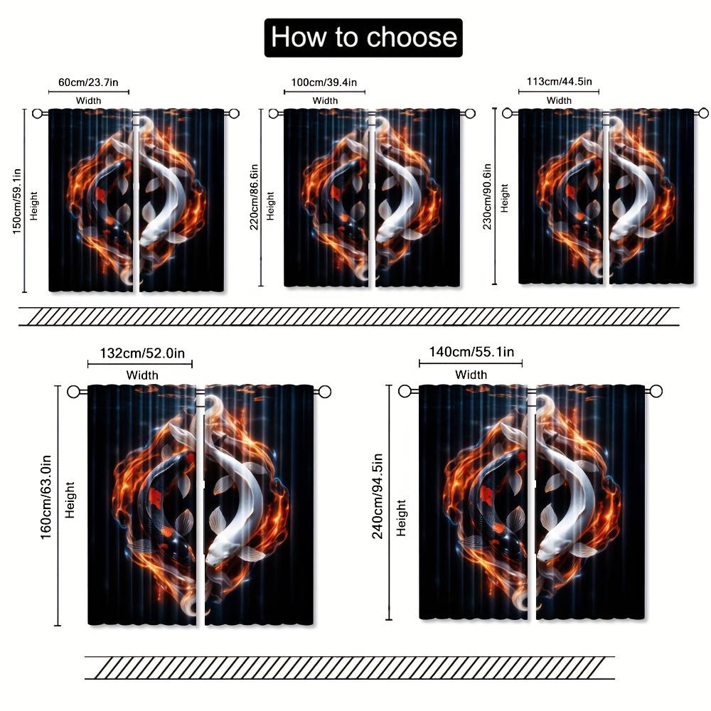 2 Stück   Feuriger Koi-Fisch Fantasy-Kunst Künstlerischer Druck Polyester Vorhänge Stangentaschen-Design Lichtfilternd für Schlafzimmer Wohnzimmer Aus