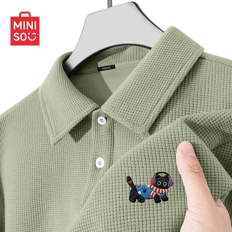 MINISO Men's Waffle Knit Short Sleeve Polo T-Shirt