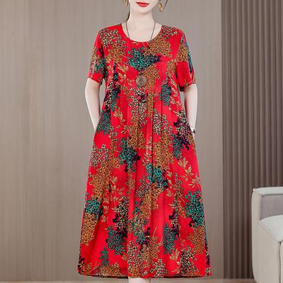 Plus Size Women's Loose Dresses Summer Casual Short Sleeve Long Dress Elegant Vintage Clothing