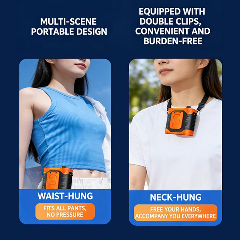 High-speed Waist Fan Outdoor Fan Portable Waist Hanging Neck Strong Dual Air Vents Fans for Travel Sports Courier Outdoor Work