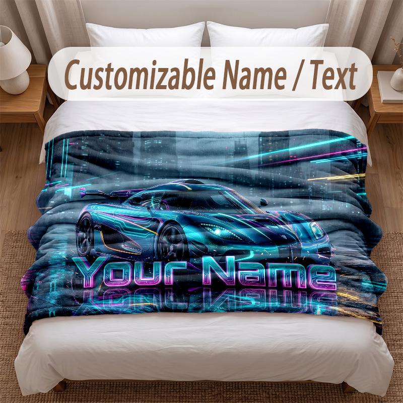 Neon Abstract Theme Soft Blanket Personalized Custom Name Text Print Warm Blanket Home Sofa Bedroom Decor