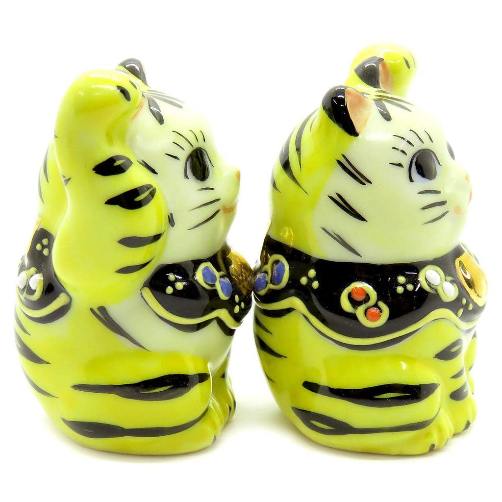 Waza no Kura Lucky Cat Ornament Kutani Ware Chibi Lucky Cat Opening Celebration Birthday Present Pair Gift Tora-chan