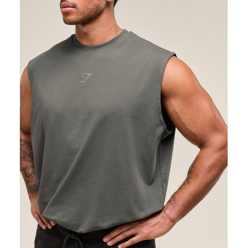 Gymshark Power Cut Off Tank Strength Green A2c9m Ecjh