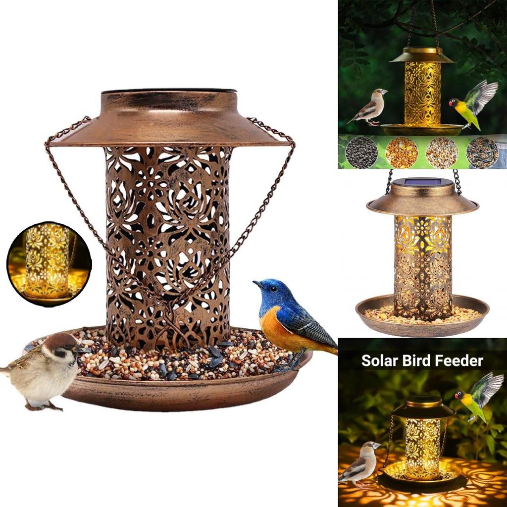 Charming Outdoor Solar Metal Hummingbird Feeder And Decorative Garden Light For Bird Feeding And Watering