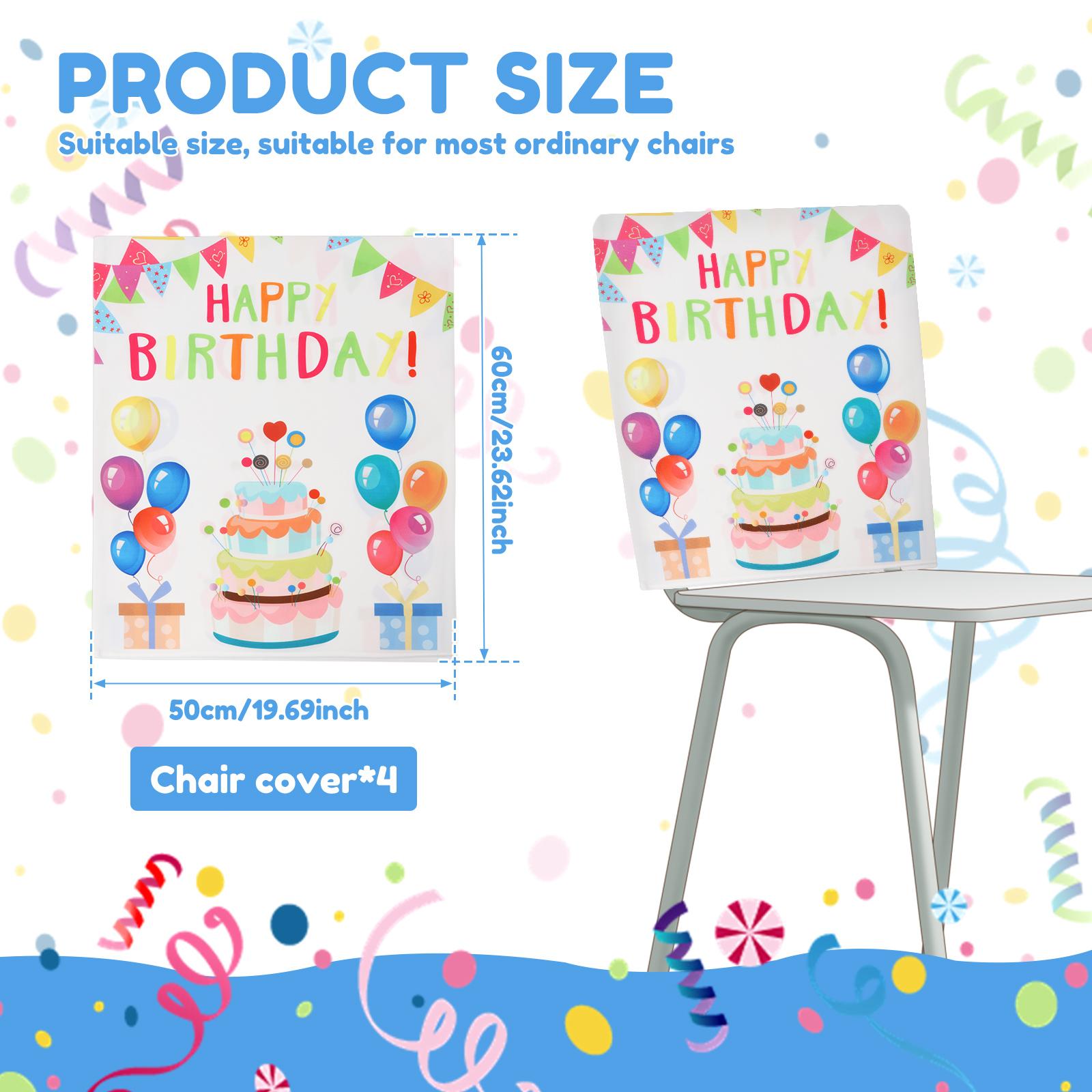 

4Pcs Birthday Chair Cover Polyester Dining Chair Back Cover Decoration Soft Comfortable Chair Seat Slipcover for Home Party