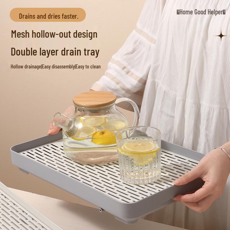 Double-Layer Kitchen Draining Tray - Tea Cup & Chopsticks Holder
