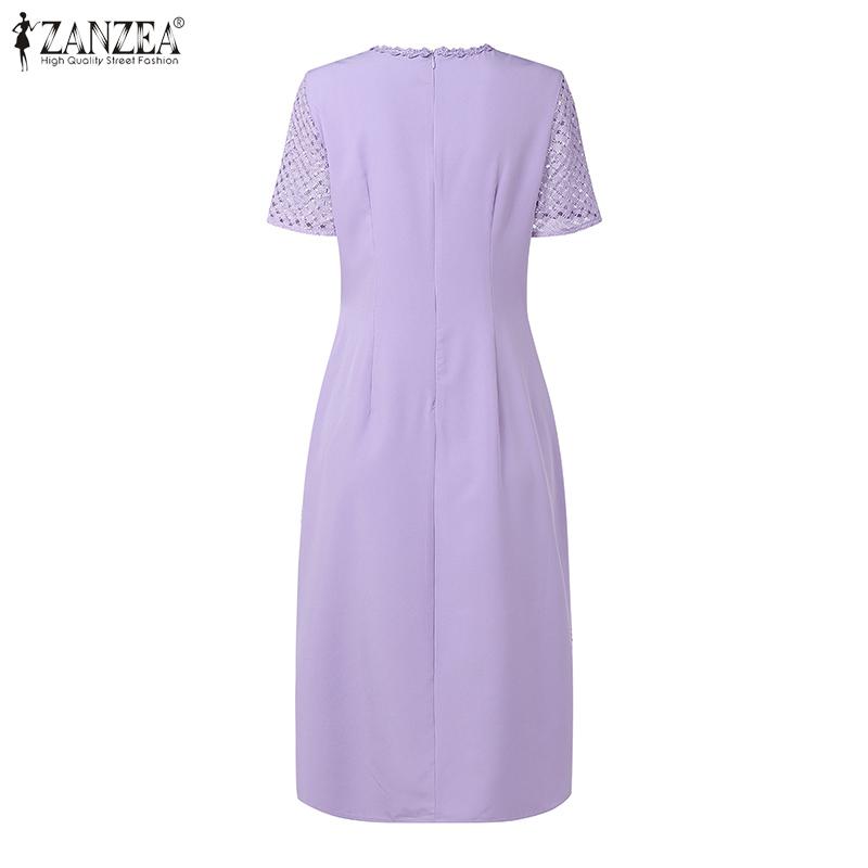 ZANZEA Women Elegant Casual Lace Patchwork Summer Short Sleeve Sheath Dress