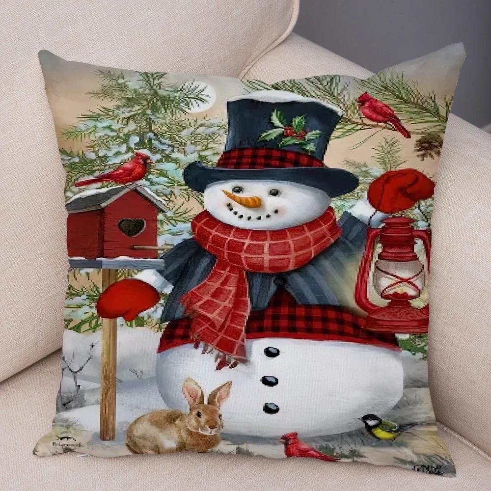 Frohe Weihnachten Kissenbezug Doppelseitiger Druck Deko Niedlicher Cartoon Schneemann Kissenbezug Plüsch Weihnachtsmann Kissenbezug für Sofa Zuhause Auto