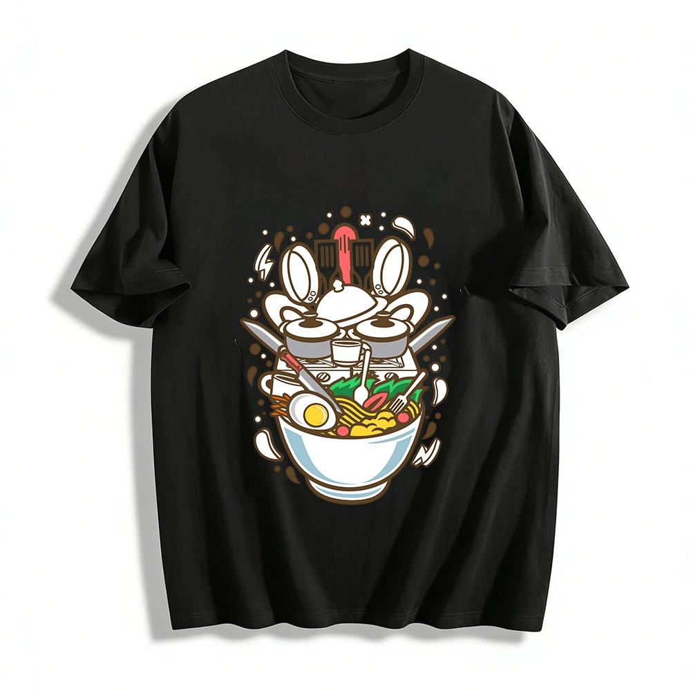 

Fun Kitchen Utensils Ramen Print Casual Top Pure cotton T-shirt XXS