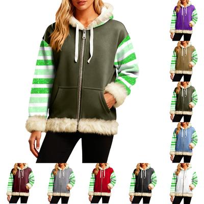 Women's Comfortable Loose Fashion Casual Striped Print Long Sleeve Pockets Hooded Sweatshirt Jacket