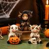 Gothic Style Gift for Lovers 3Pcs Halloween Highland Cow Figurines, Resin Cattle Statues of Grim Reaper, Desk Ornament Bookshelf Mummy & Ghost,