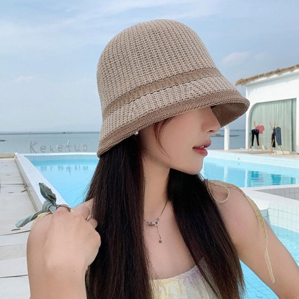 

Foldable Bucket Hat Breathable Beach Cap New Fashion Fisherman Cap Women Girls бежевий