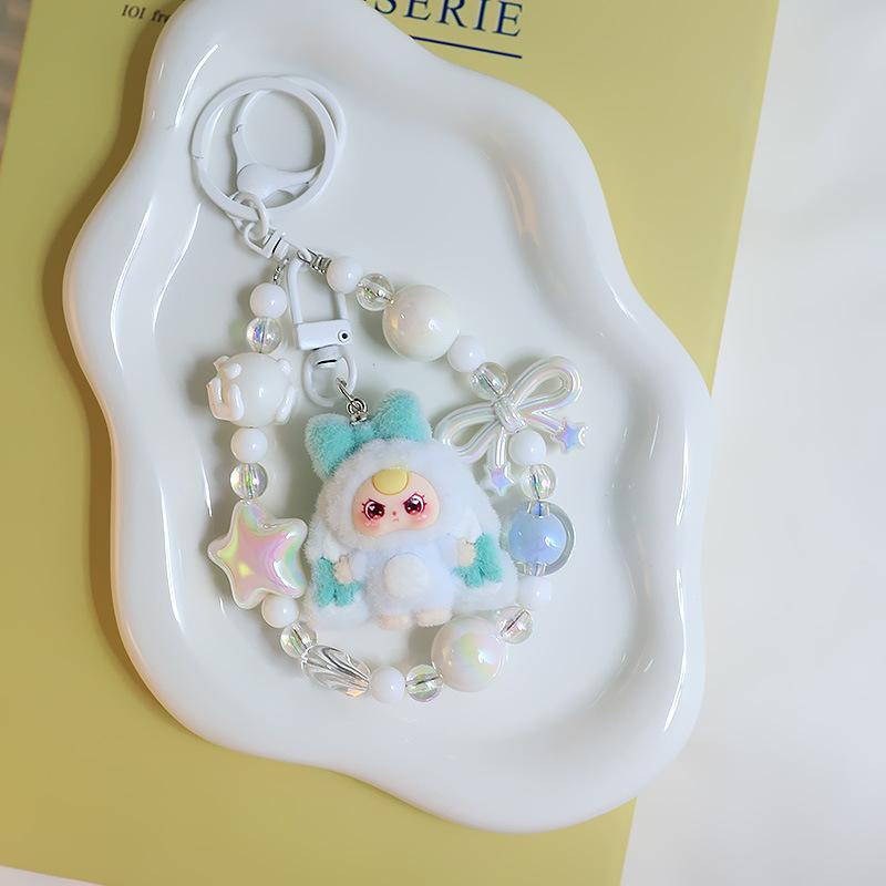 Baby Mini Three Flocking Keychain Trendy Figures Key Chain Cute Kawaii Dora Wendy Doll Keyring Bag Charms Christmas Gifts