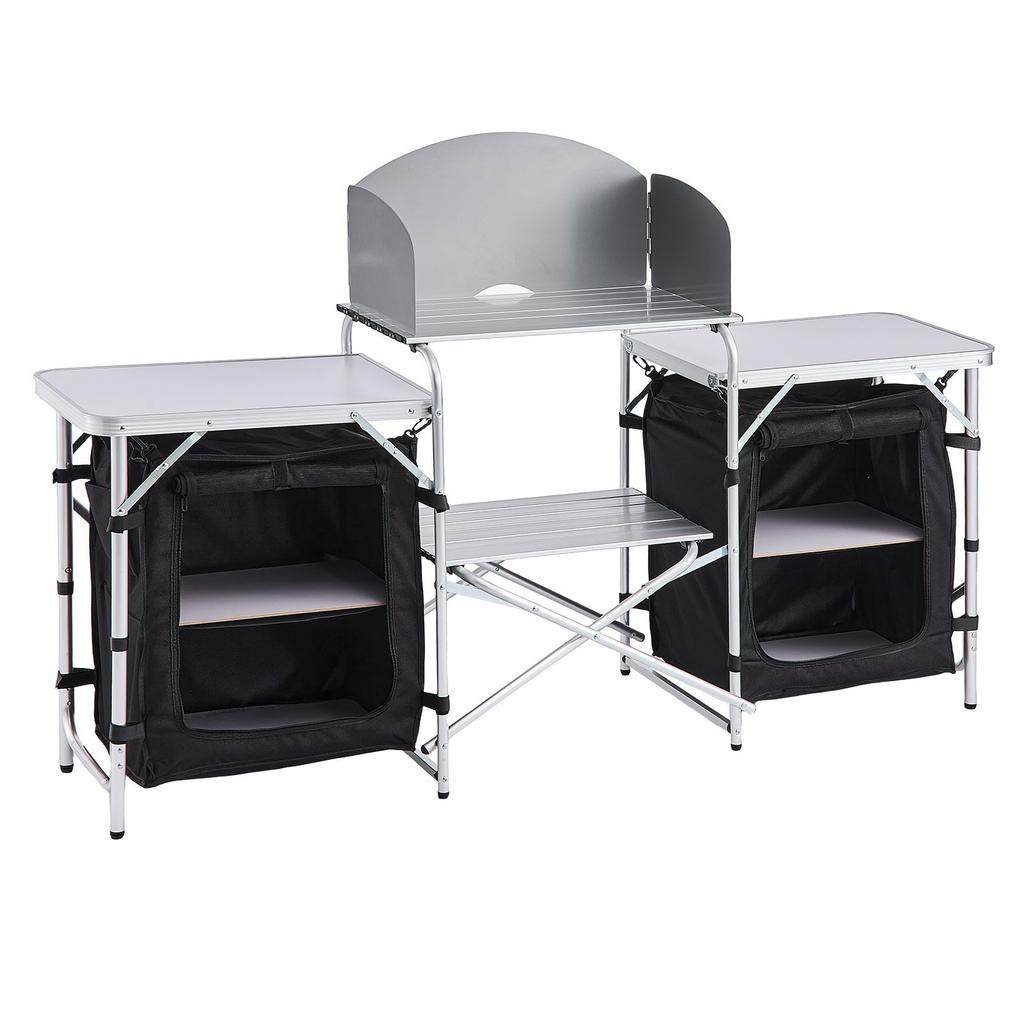 VEVOR Tavolo da campeggio pieghevole, Tavolo portatile in alluminio leggero da esterno, Stazione di cottura da cucina a montaggio rapido, con organizer portaoggetti