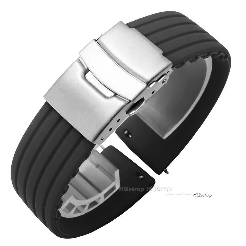 Silicone Rubber Watch Strap Deployment Buckle Band 18mm 20mm 22mm 24mm for Omega Watch Replace Strap for Seiko Sport Straps