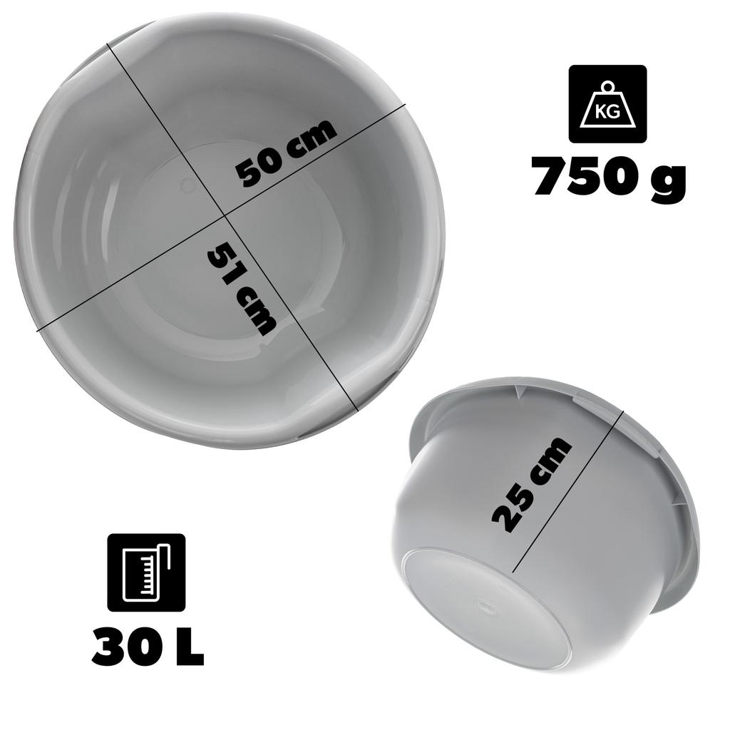 KADAX Miska Plastikowa Na Pranie Bieliznę 30L miednica Pojemnik Z Uchwytami 50 cm