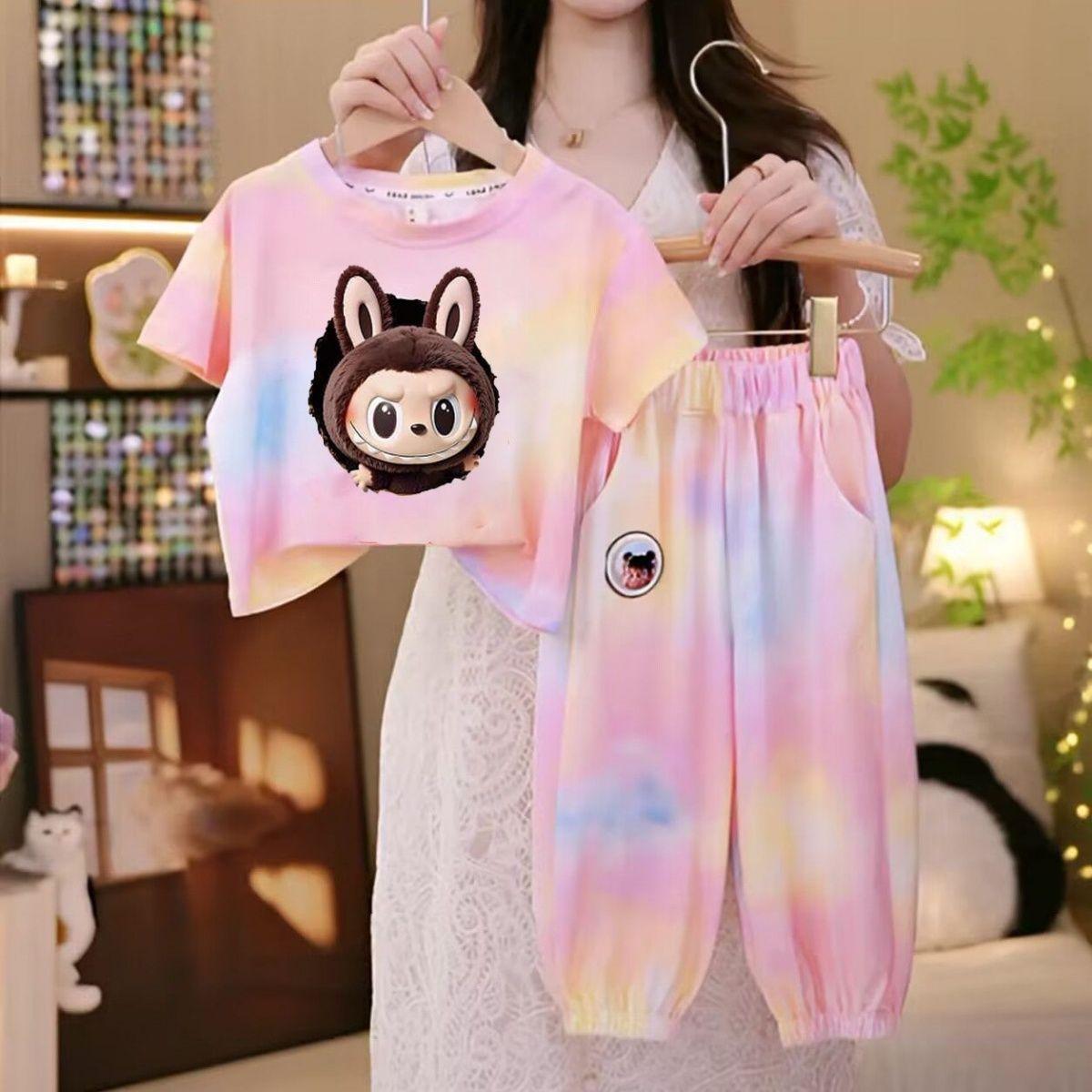 

Повседневный спортивный костюм Летний детский модный и стильный комплект из двух предметов с коротким рукавом 130cm