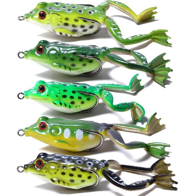Frog Lure, Topwater Fishing Lures, Frog Lures for Bass Fishing, Top Water Frog Soft Swimbaits with Weedless Fishing Lures for Bass Trout Pike