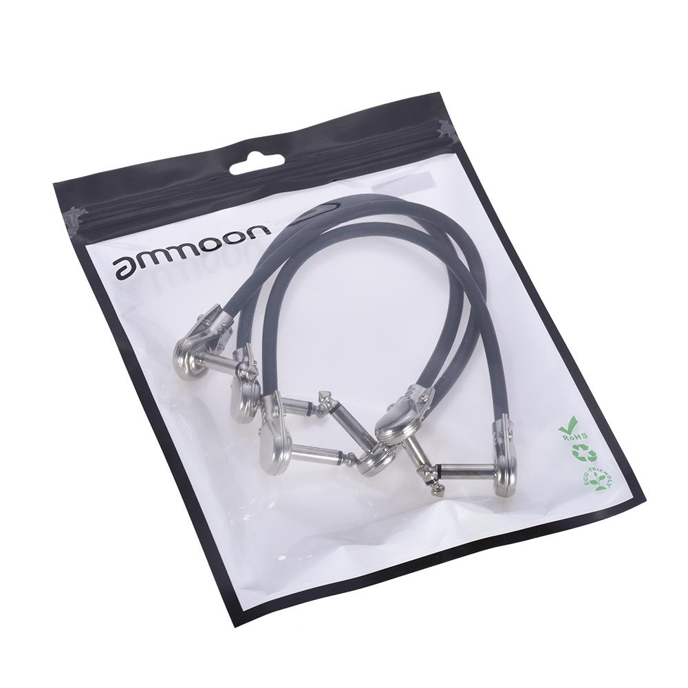 ammoon 30cm  12in Guitar Effect Pedal Instrument Patch Cable 1 4  Silver Right angle Plug Black PVC Jacket, 3 Pack