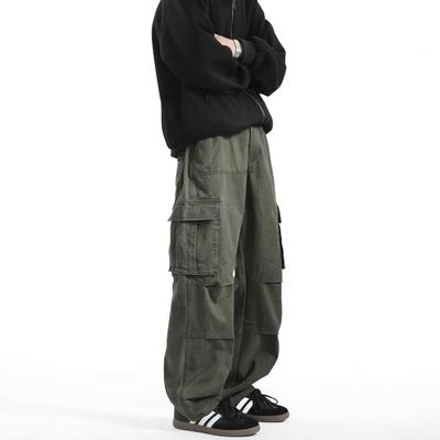 Pantaloni da Lavoro da Uomo Primavera e Autunno Nuovi Retro Americano Multi-tasche Belli Larghi Dritti Casual