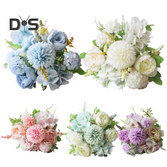 Artificial Flowers Fake Peonies Bouquet Mixed Faux Silk Flowers Artificial Blooms Bunch for Table Centerpiece Wedding Party Decor