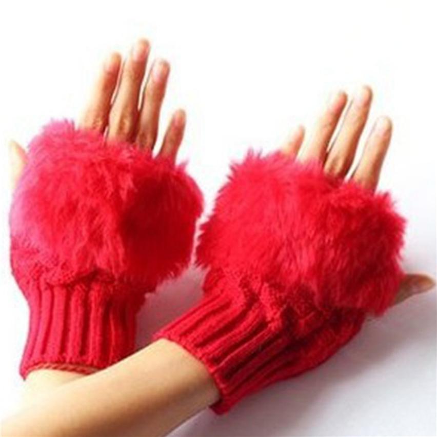 Mitaines Gants sans doigts Pour Femmes Dames Hiver Longueur Poignet Chaud Confortable Fourrure 1 Paire Tricoté