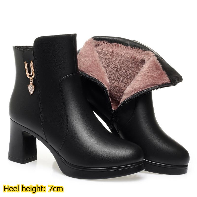 

Fashion Boots for Autumn and Winter, Super High-heeled Short Boots, Waterproof, Chunky Heel, Short Boots, Fleece-lined Women s Cotton Leather Shoes 35