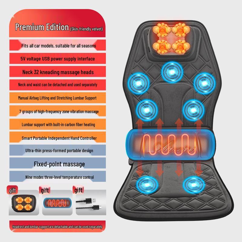 Enlong Multifunctional Heated Vibration Neck & Back Massager Cushion for Car and Home Use