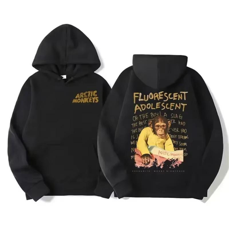 Męska bluza z kapturem Y2K Retro Arctic Monkeys Czarna - Bluza z nadrukiem albumu Hip Hop