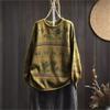 Woman Autumn Niche Vintage O-Neck Casual Loose Retro Sweater Chinese Style Long Sleeves Print Sweater